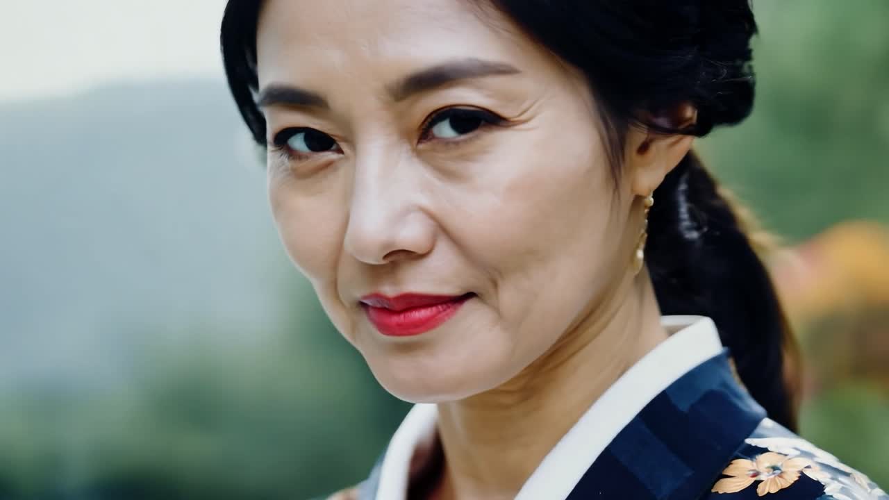 전통 의복 을 입은 아름다운 아시아 여자