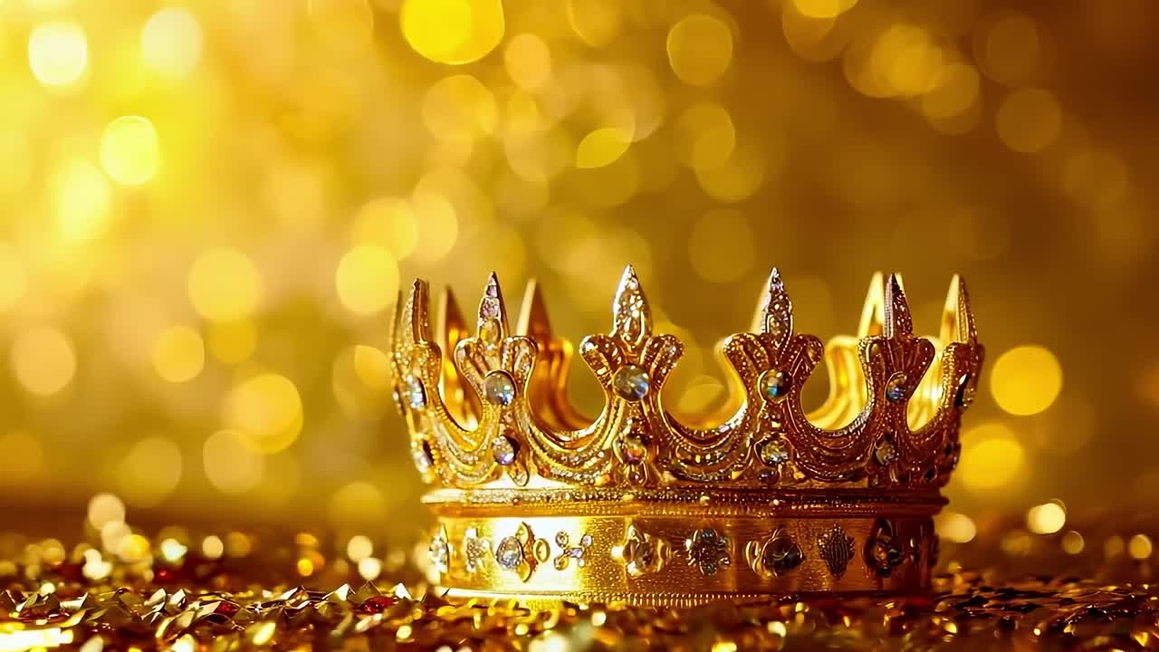 콘페티 어리 위에 앉아 있는 금의 왕관