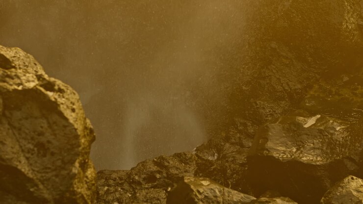 Waterfall Emerging from Volcanic Rocks