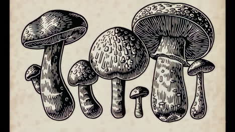 vintage black and white mushroom illustrations