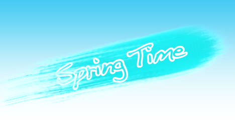 tiempo de primavera con pinceles azules sobre degradado blanco