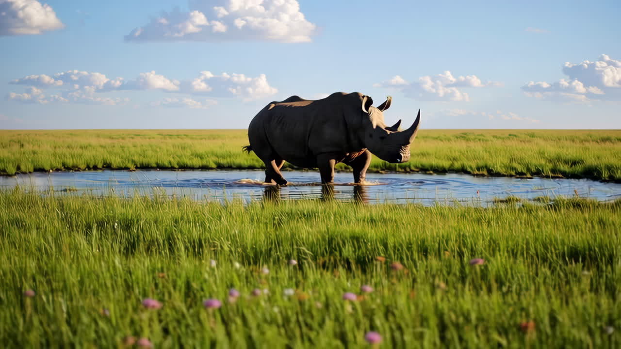 White Rhinoceros at a Waterhole