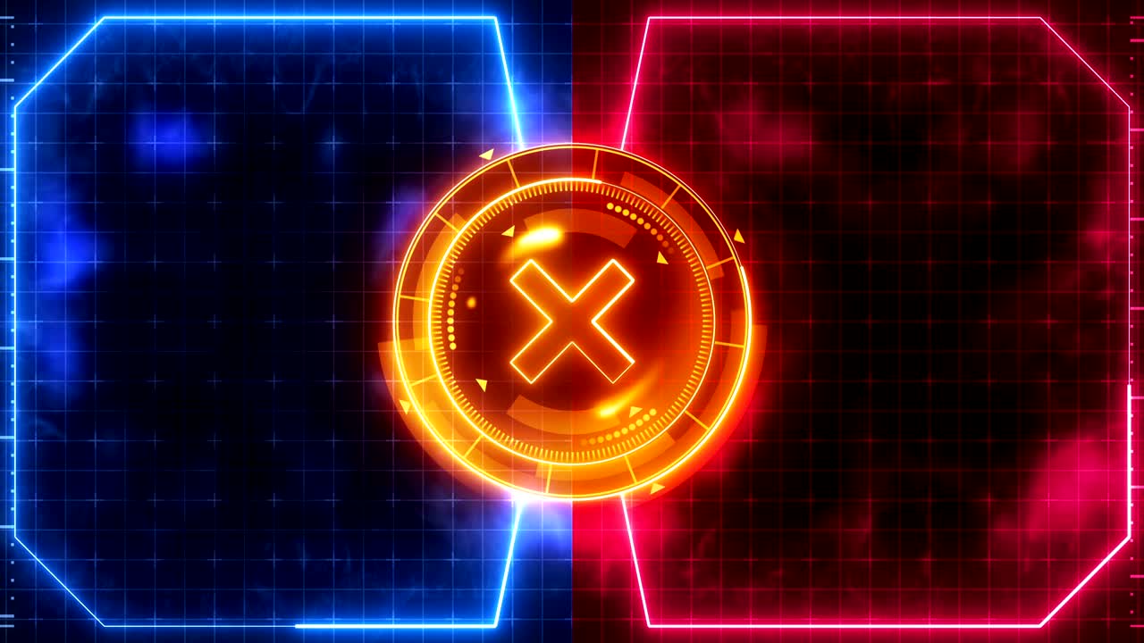 미래의 스포츠 게임 루프 애니메이션, 전투 배경, 레이더 네온 디지털 디스플레이, 스 타 마크, 게임 컨트롤 인터페이스 요소, 전투 전투 스포츠 경쟁.