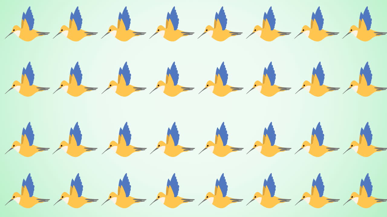 초록색 배경에 움직이는 열대 조류의 줄의 애니메이션