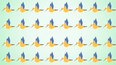 animación de filas de aves tropicales que se mueven sobre un fondo verde
