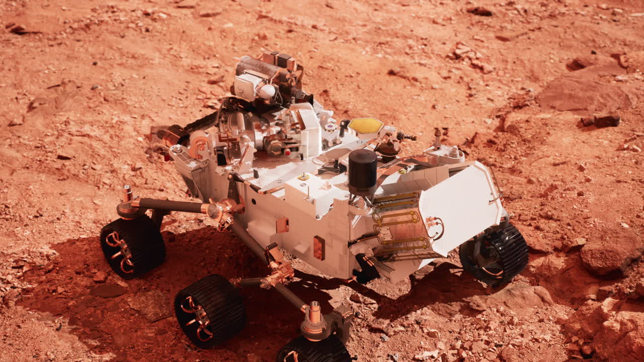Mars-kulkija Perseverance tutkimassa punaista planeettaa. Nasan toimittamia elementtejä