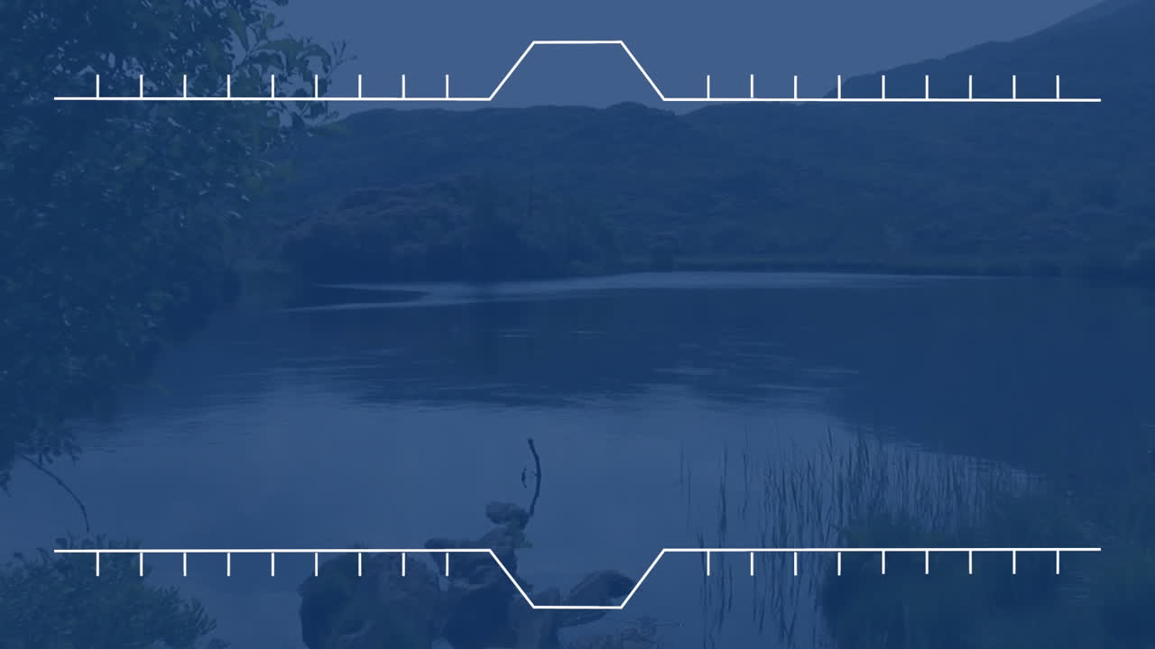 marco de orientación animado sobre el paisaje sereno del lago y la montaña en la naturaleza