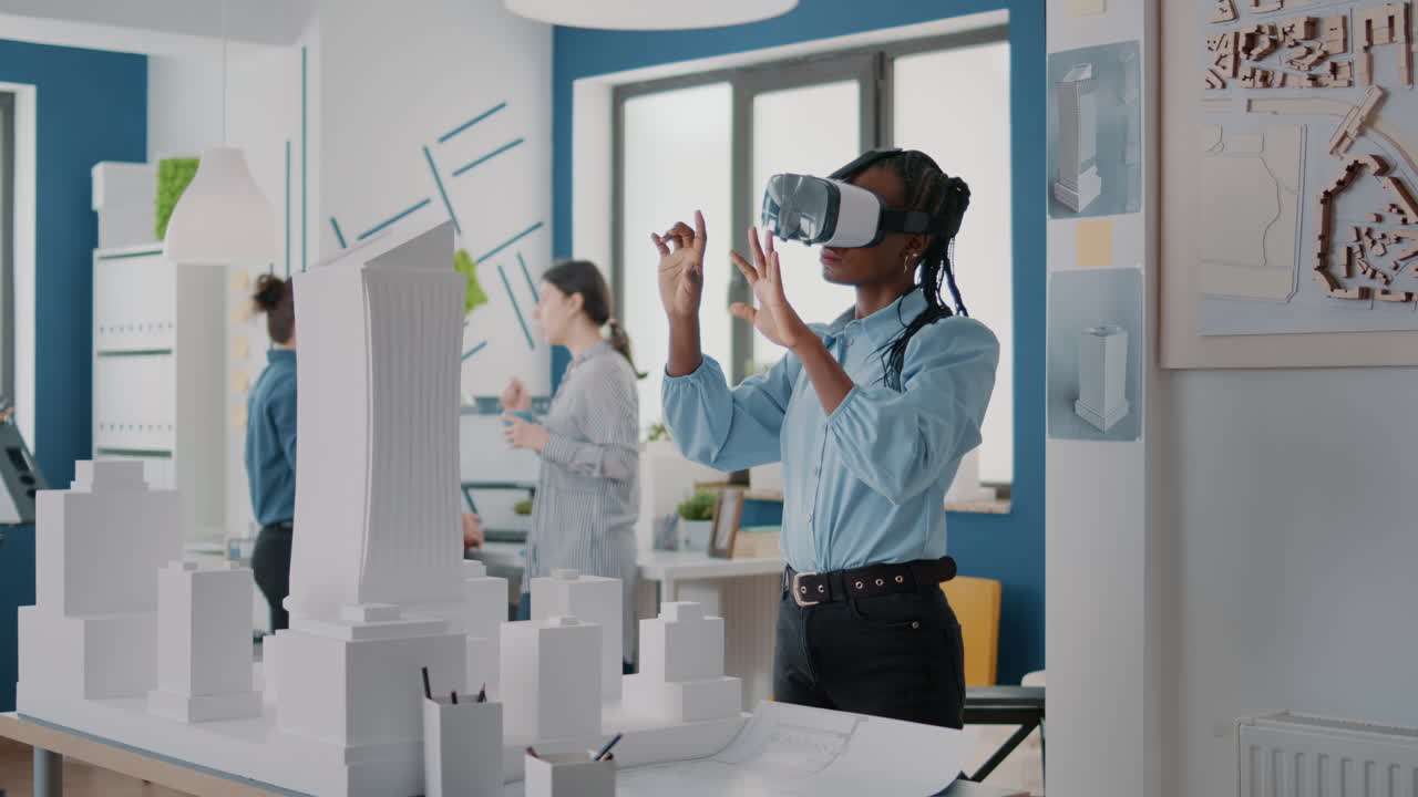 Architect using VR headset in office