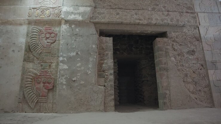 Arquitetura antiga e esculturas em pedra em Teotihuacan