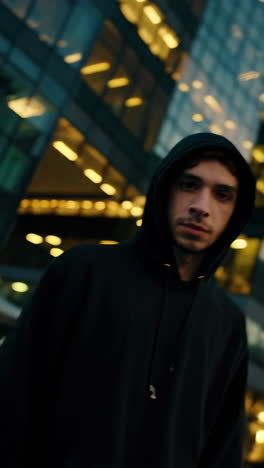 Man in a Hoodie in a City