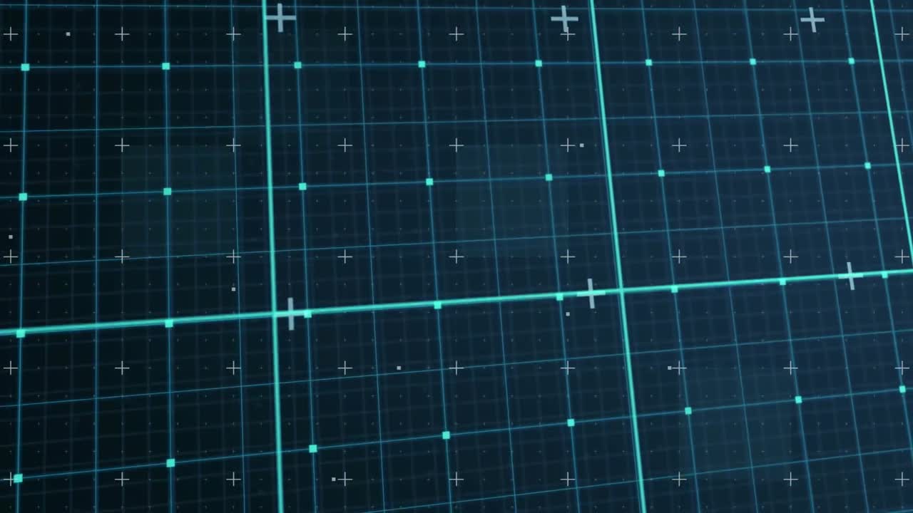 검은색 배경에 움직이는 그리드 패턴 위의 플러스 기호의 애니메이션
