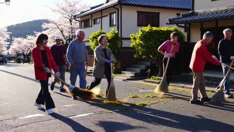 community sweeping in a japanese town