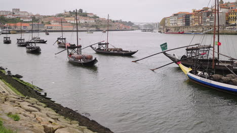 traditional wine ships on the douro river, porto, portugal