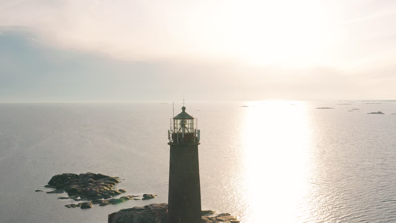 Aerial View of a Lighthouse on a Rocky Coast