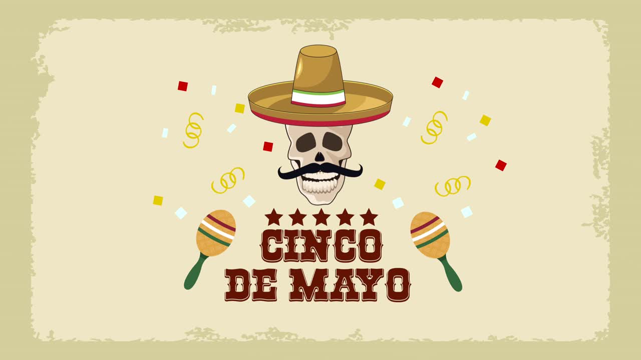 letras de cinco de mayo con cráneo de mariachi