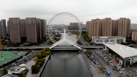 aerial view of cityscape of tianjin ferris wheel.