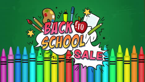 Animación-Del-Texto-De-Venta-De-Regreso-A-Clases-Sobre-Crayones