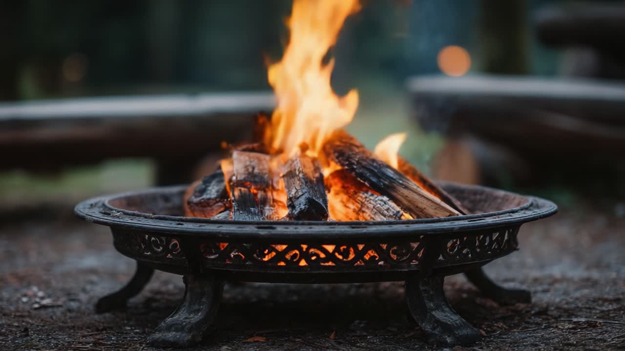 Fiamme Accattivanti che Danzano Sopra un Accogliente Falò, Illuminando l'Ambiente con Calore e Creando uno Spazio di Ritrovo per Storie e Connessioni
