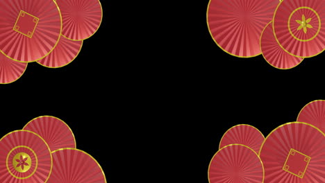 animation of chinese red and gold pattern with copy space on black background