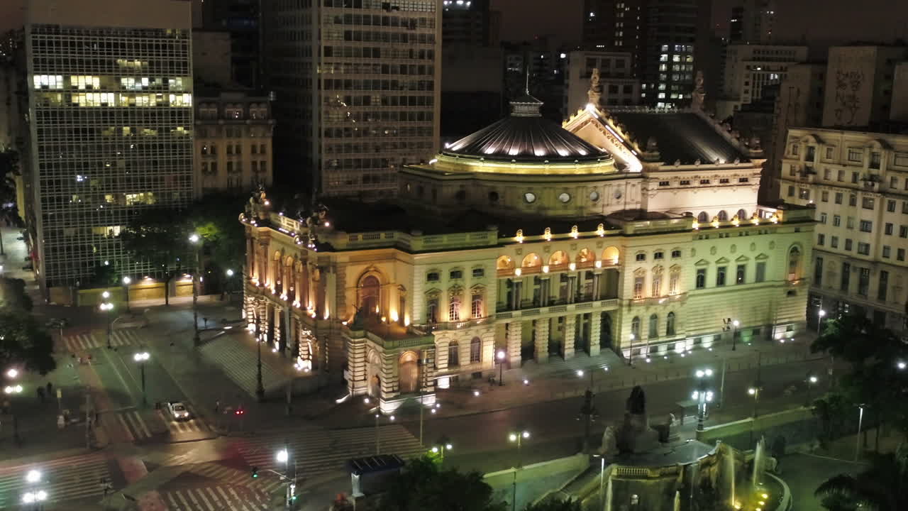 Aerial view of Municipal Theater, Sao Paulo downtown, Brazil
