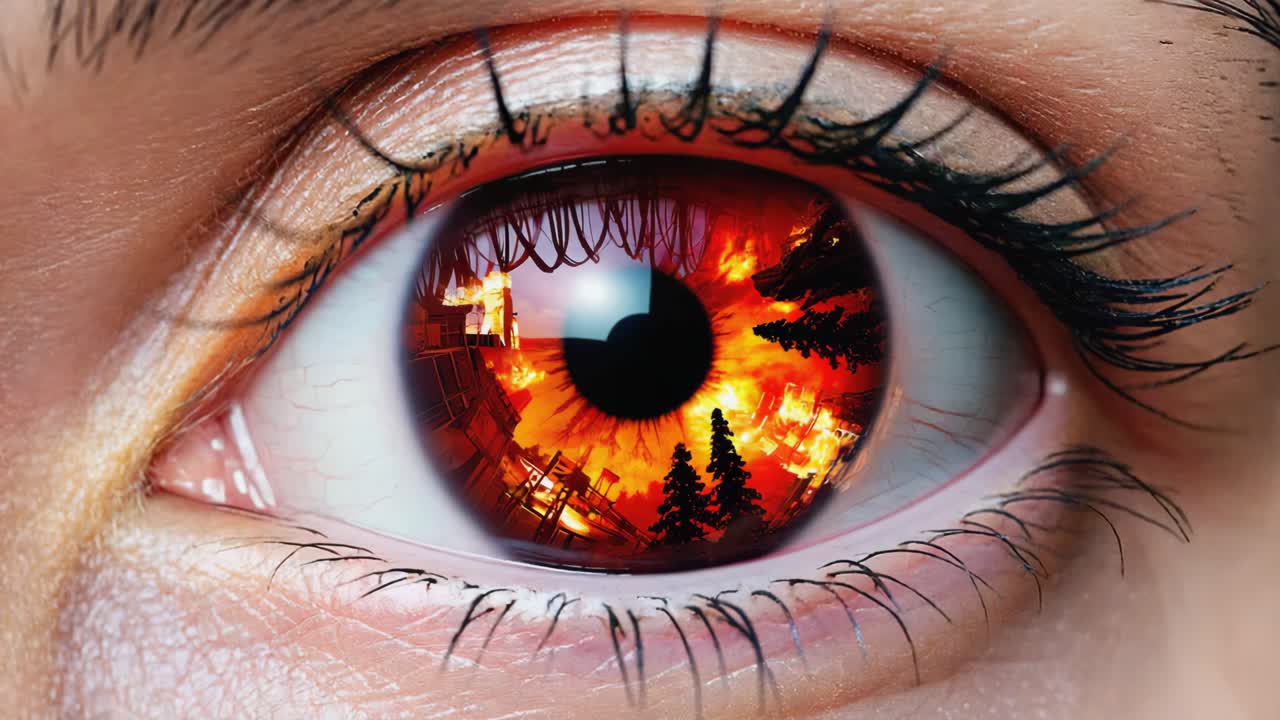 Eye Reflecting a Burning World