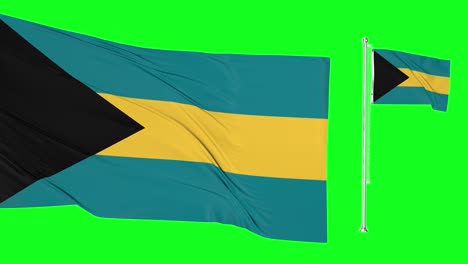 green screen hiper realistic loop of bahamas two flags waving in the wind island flagpole fluttering with highly detailed fabric texture animation 4k 3d chroma key