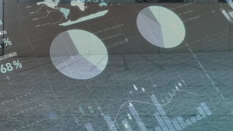 personas caminando rápido mientras los datos y gráficos se mueven