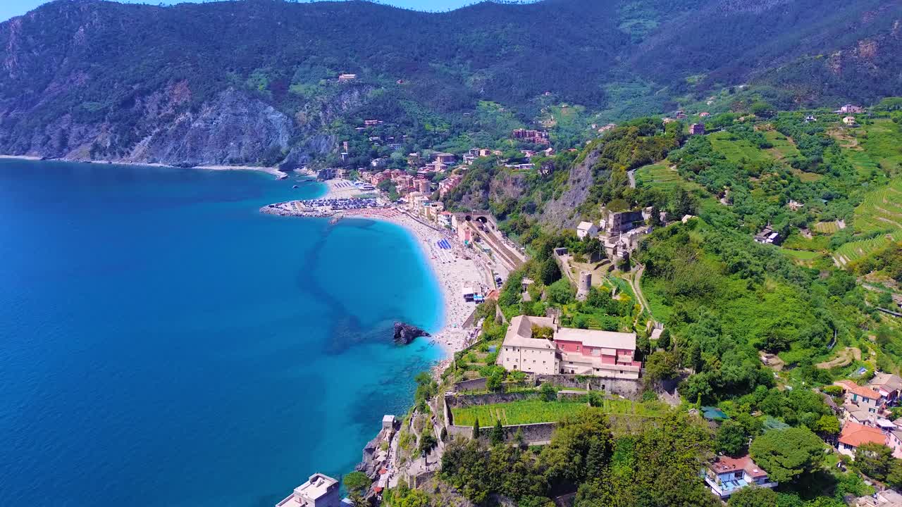 Aerial View of Monterosso a Colorful Cinque Terre Village on the Italian Mediterranean Coast