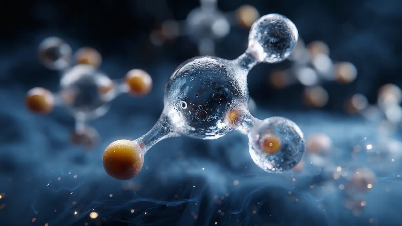 An Artistic Representation of Molecular Structures, Highlighting Interactions Between Glass-Like Atoms Against a Softly Glowing Background of Ethereal Smoke