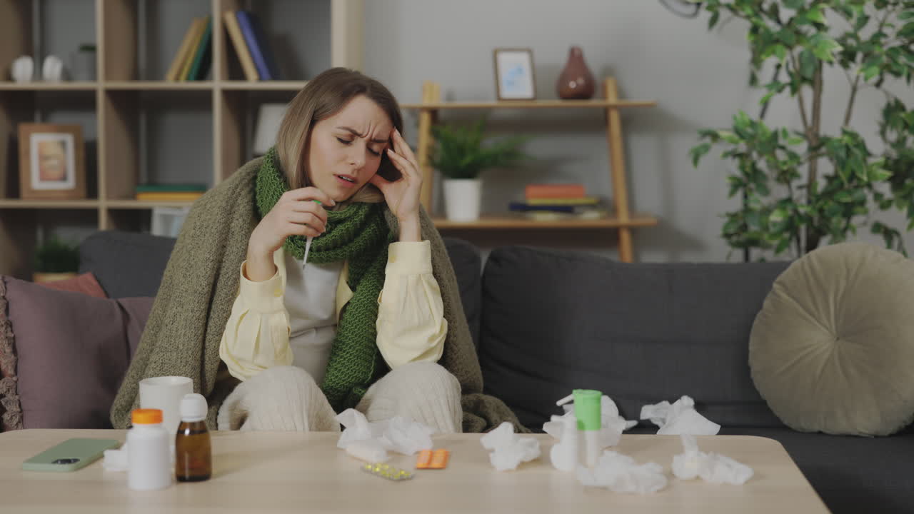 mujer que se siente mal en casa