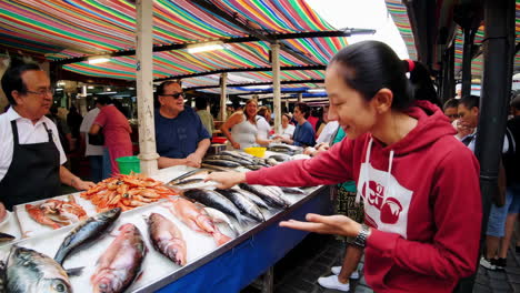 busy fish market scene