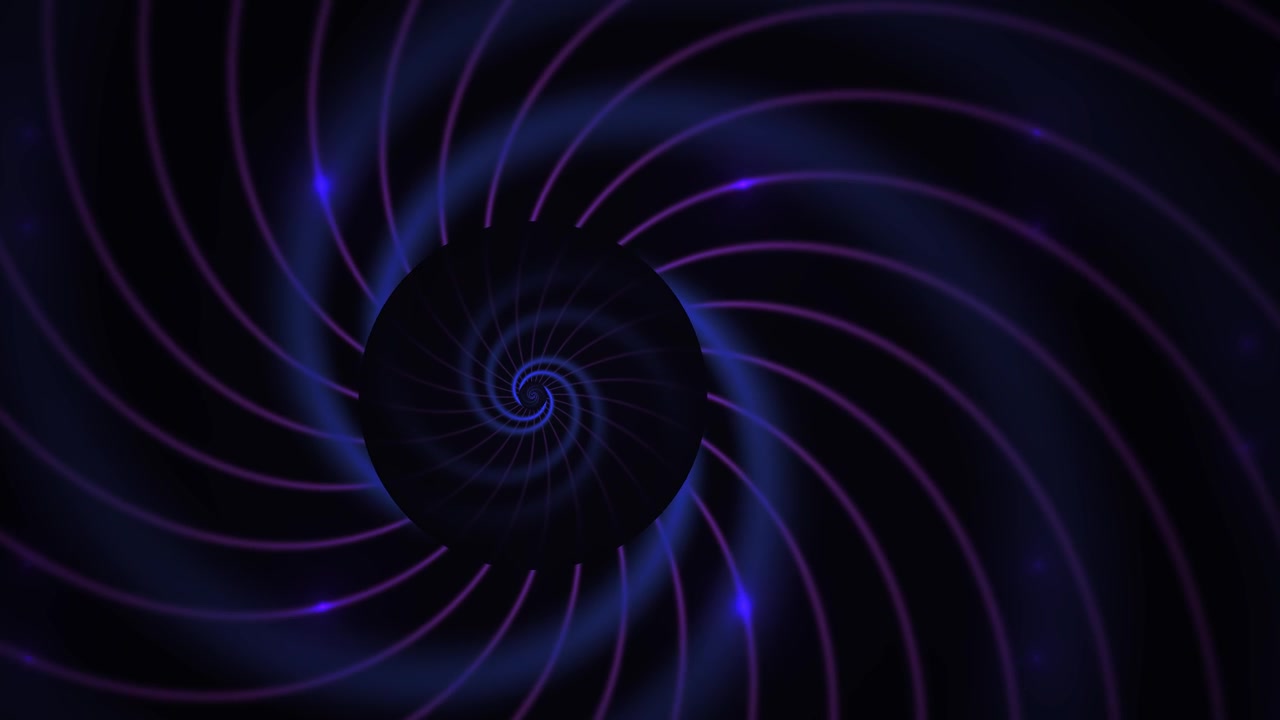 Linee a spirale astratte blu e viola in rotazione su sfondo scuro