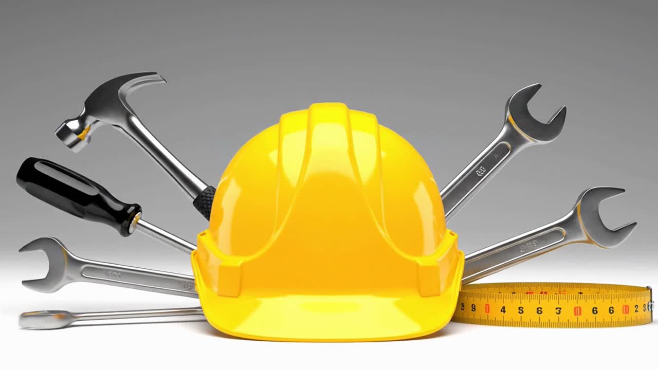 Happy labour day celebration with hard hat and tools animation