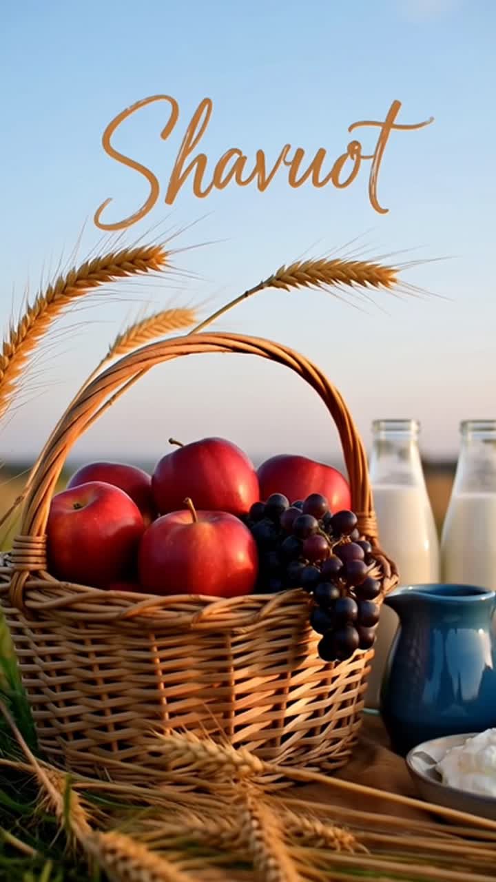 Stilleben med första frukterna och mejeriprodukter under Shavuot