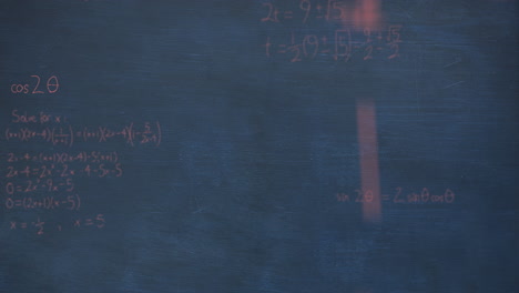 animation of mathematical equations and formulas floating against blue chalkboard background