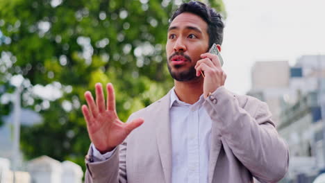 phone call, walking and city with a business man