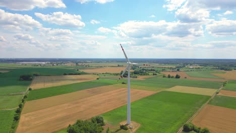 Aerial-view-of-powerful-Wind-turbine-farm-for-energy-production-on-beautiful-cloudy-sky-at-highland