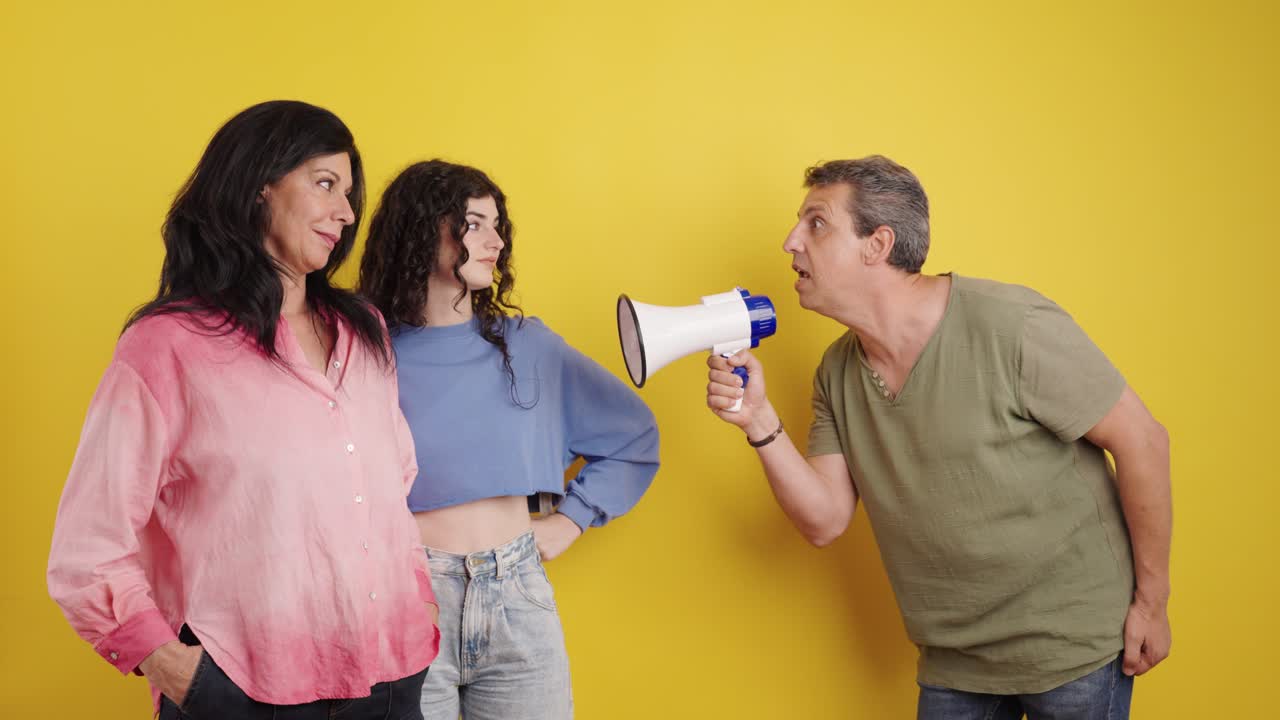 Family argument with megaphone