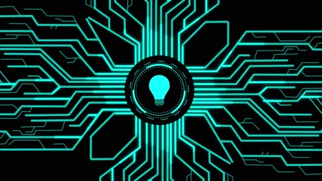 digital the light bulb with futuristic artificial intelligence spreading through internet. visualization of machine learning, computer technology, neural network