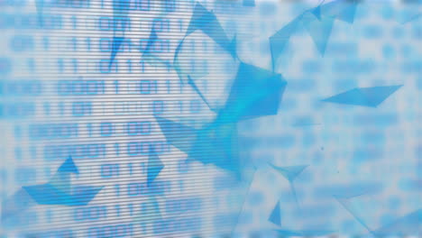 código binario y formas geométricas animación sobre fondo abstracto azul