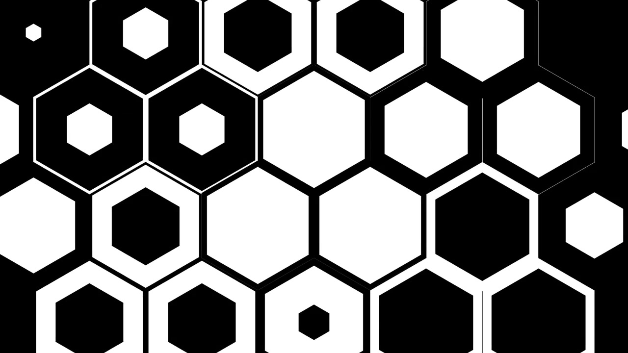 Abstract Animation of Expanding White Hexagons on Black Background