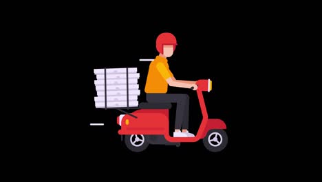 courier on scooter with pizza on trunk. transparent background