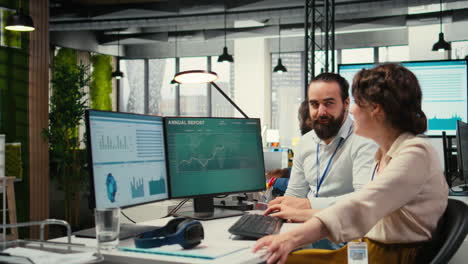vertical video corporate manager and assistant collaborating on a new expansion vision