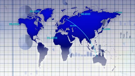 animation of world map with data points and lines showing global connections