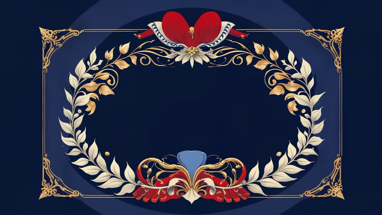 Elegant Ornate Gold and Red Frame on Blue Background
