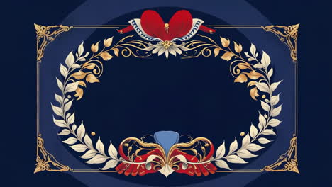 elegant ornate gold and red frame on blue background