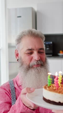 hombre celebrando su cumpleaños con pastel