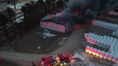 farm building fire with emergency response