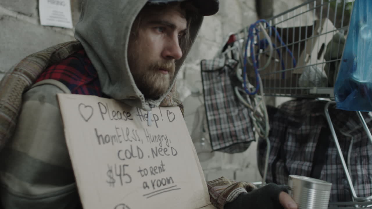 Homeless Man Begging for Money on the Street