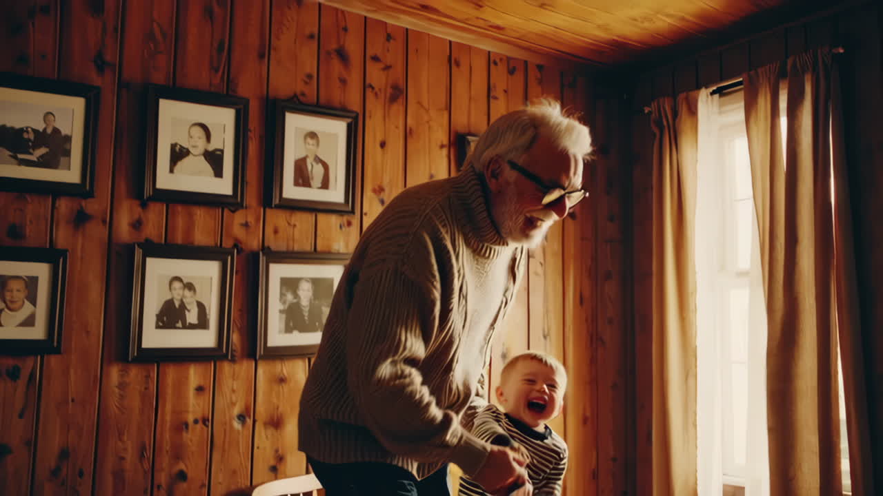 Grandfather and Grandson Enjoying Time Together at Home
